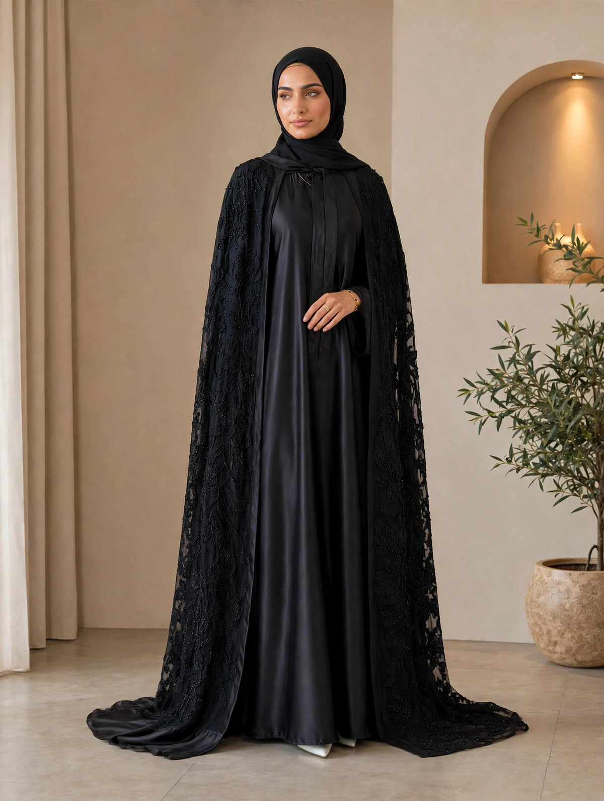 Bloom Collection Floral Cape Midnight Black - Limited Edition
